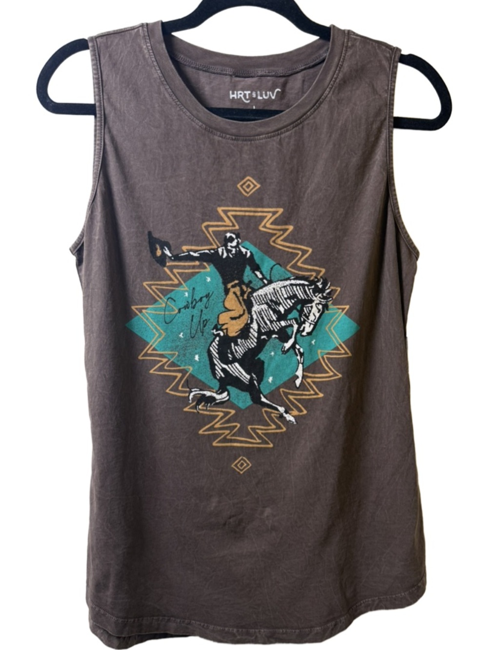 HRT & LUV Brown Graphic Tank with Teal Accent